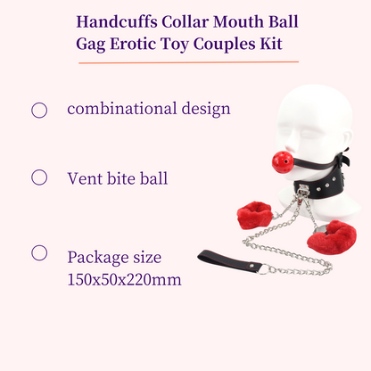 Handcuffs Collar Mouth Ball Gag Erotic Toy Couples Kit