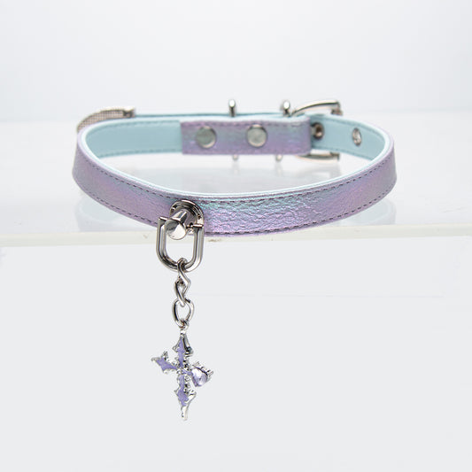 [Radiant Indigo] Blue and Purple Laser Crystal Cross Adjustable Choker